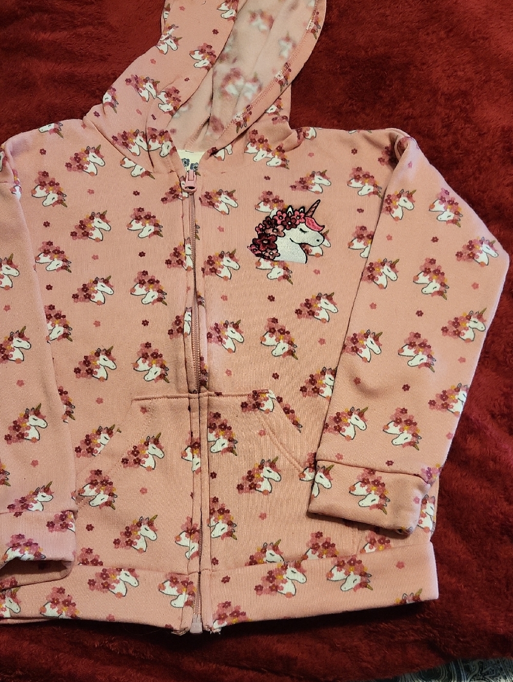Lily Bleu Pink Unicorn Floral Zip Hoodie